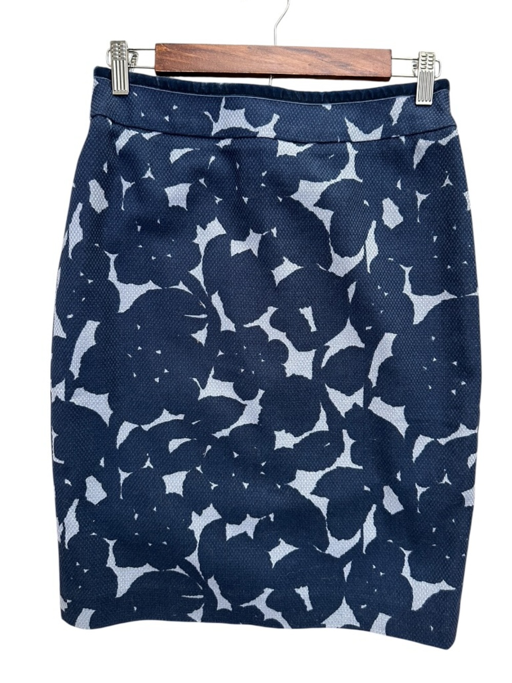 Boden Pencil Skirt Navy Print Velvet Trim Cotton Size 6